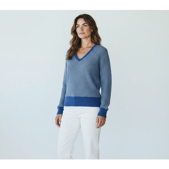 &Isla Cashmere V-Neck Striped Sweater - Picture 1 of 9